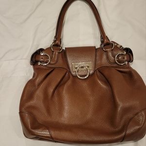 Salvatore Ferragamo brown leather grained purse excellent condition